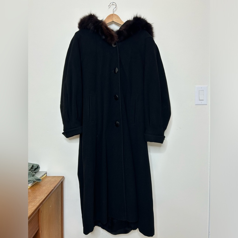 Vintage Wool Coat with Fur Trimmed Hood